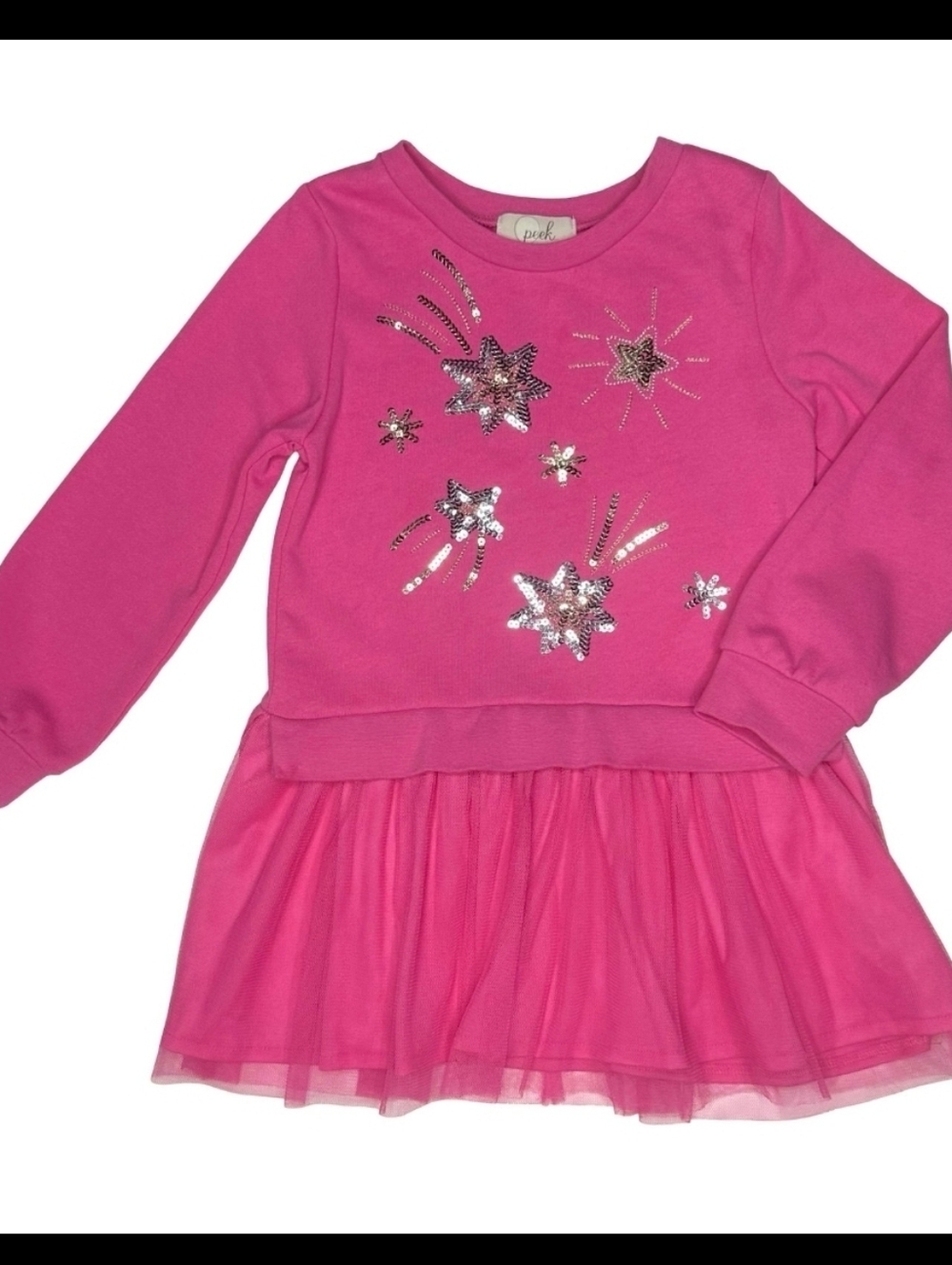 Peek Baby Girl 3T Pink Tutu Dress Sequin Star Long Sleeve Party Holiday NWT